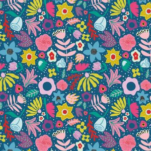 Genesis of a Journey Bouquet Along the Way Denim Fat Quarter