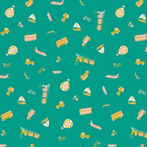 Genesis of a Journey Modes of Transportation Teal Fat Quarter