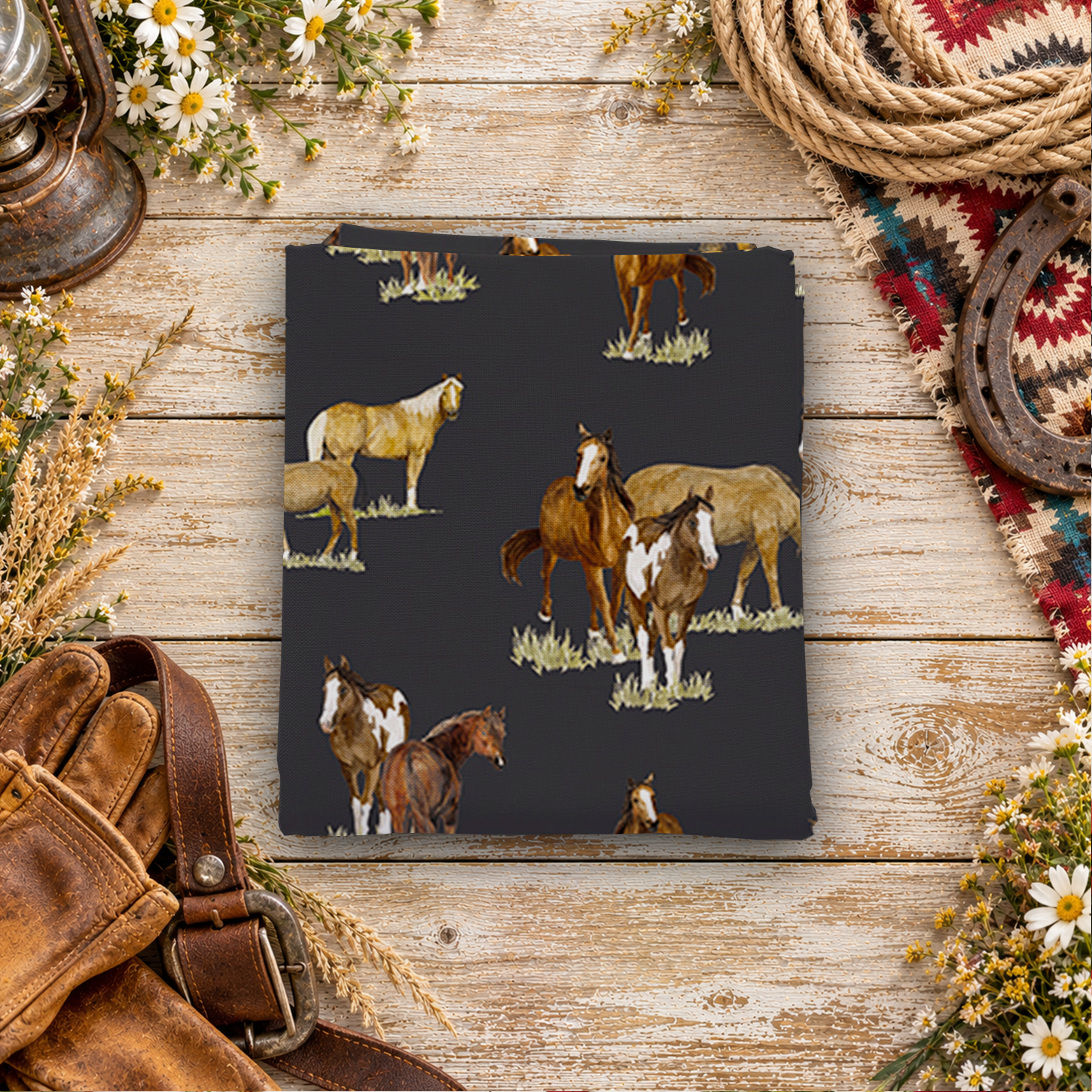 The Homestead Horses Charcoal Fat Quarter