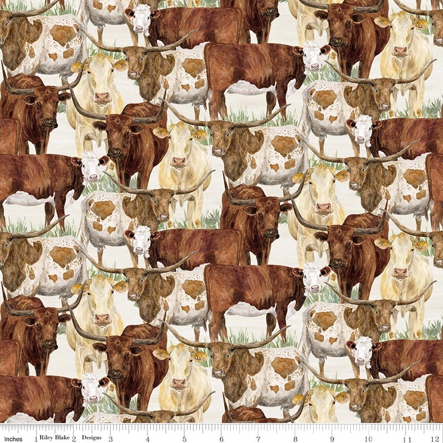The Homestead Herd of Cattle Cream Fat Quarter - Image 2