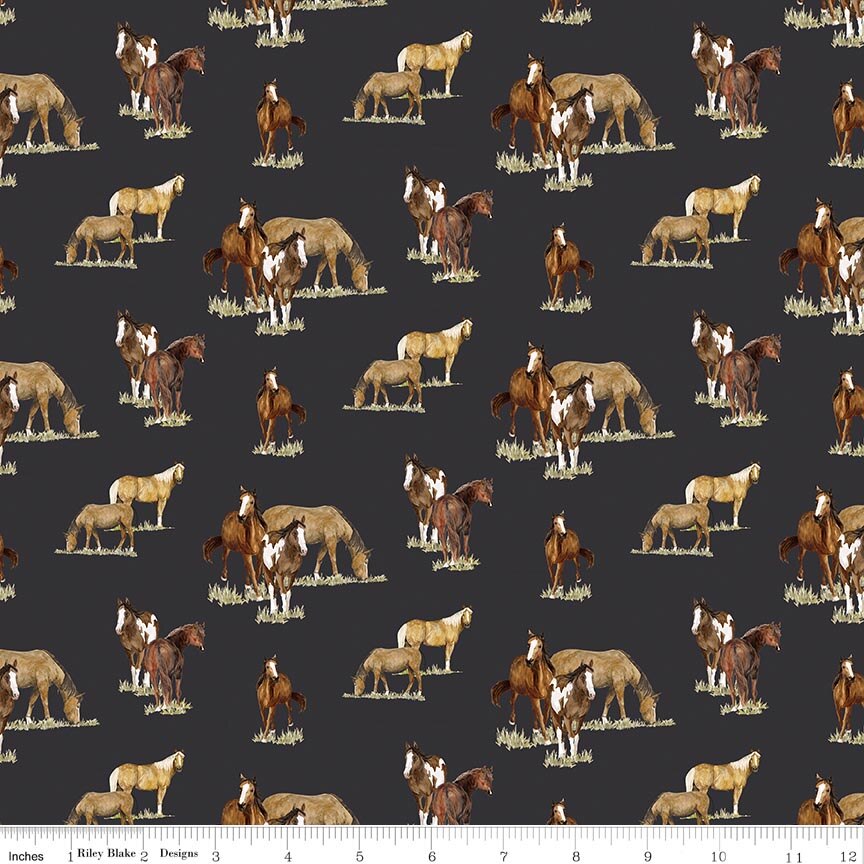 The Homestead Horses Charcoal Fat Quarter - Image 2