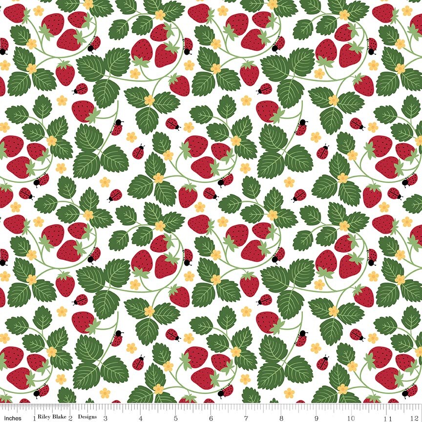 Little Ladybug Strawberries White Fat Quarter - Image 2