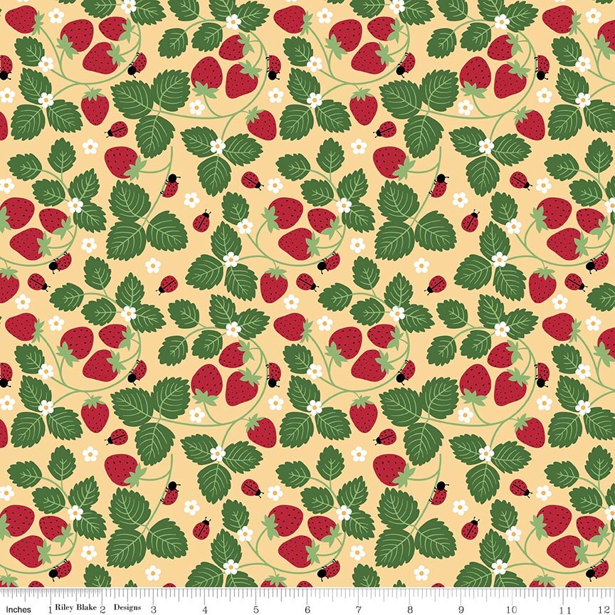 Little Ladybug Strawberries Yellow Fat Quarter - Image 2