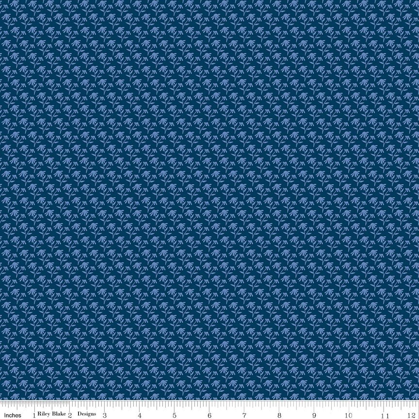 Foxglove Tonal Floral Oxford Blue Fat Quarter