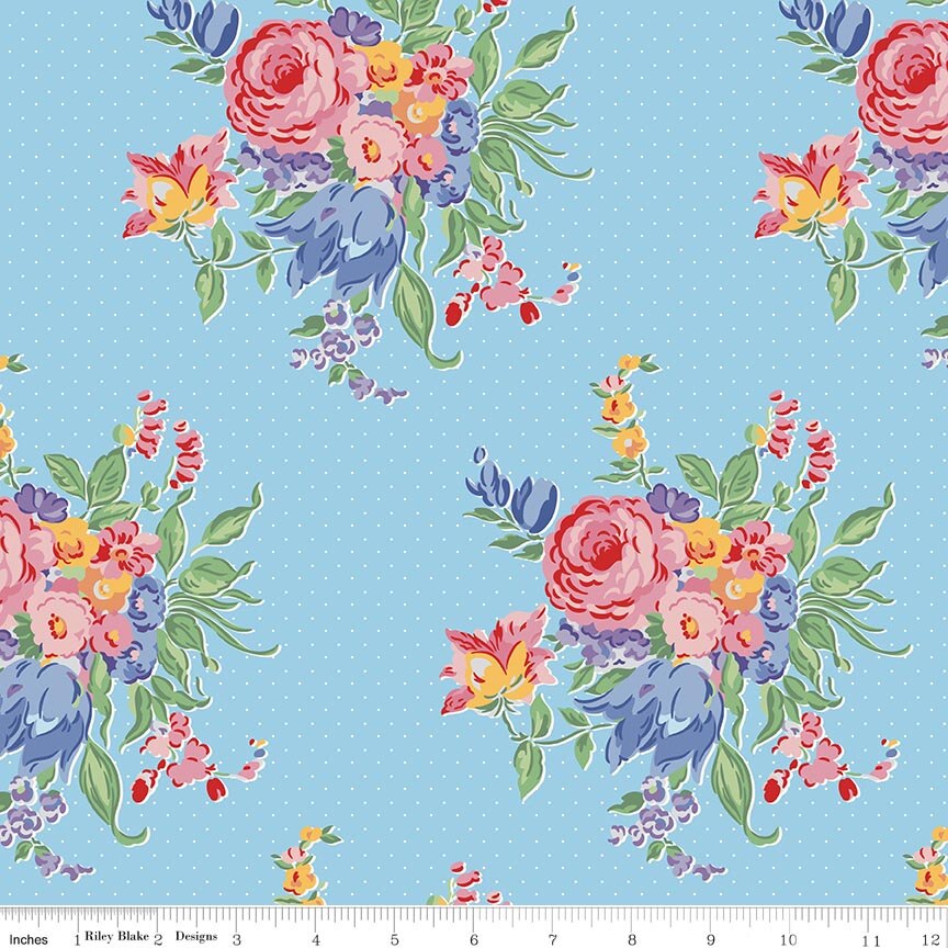 Dear Sweethearts Floral Pindot Blue Fat Quarter - Image 2