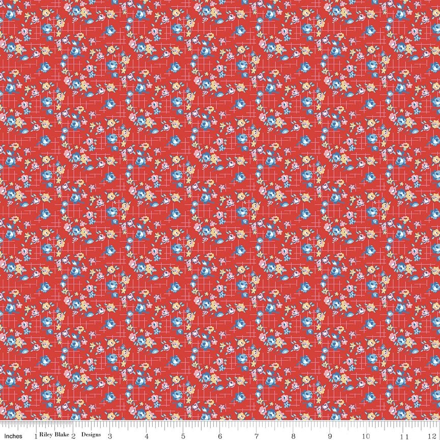 Dear Sweethearts Apron Grid Red Fat Quarter - Image 2
