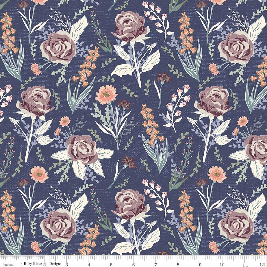 Hedgerow Haven Cottage Floral Blue Fat Quarter