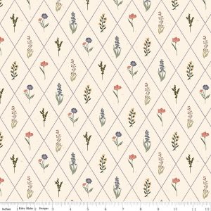 Hedgerow Haven Floral Argyle Cream Fat Quarter