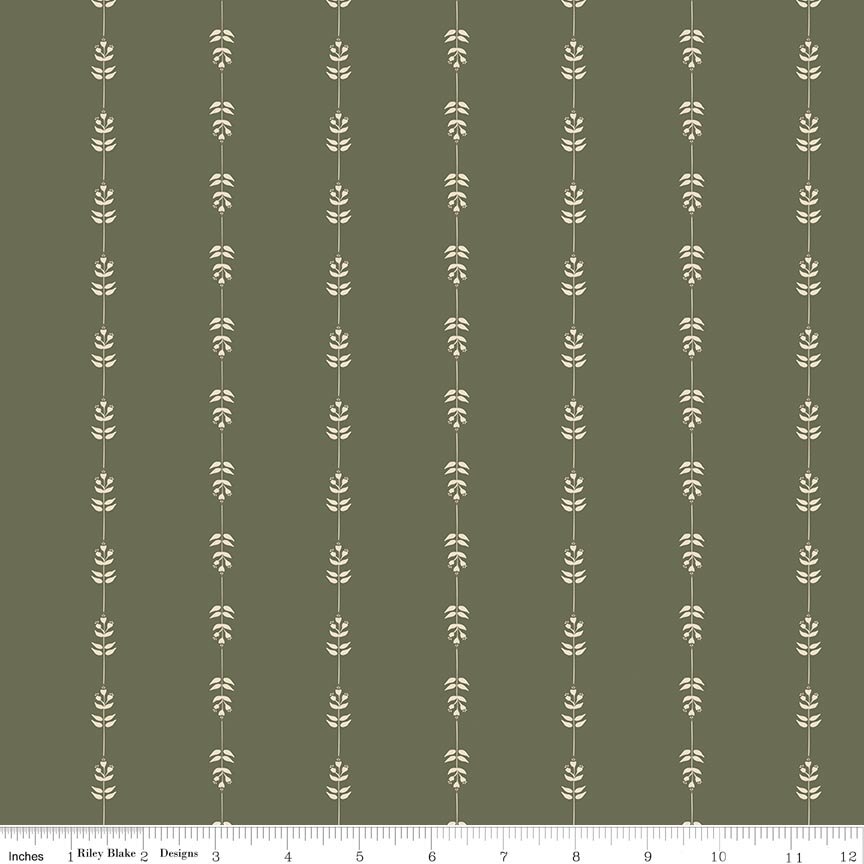 Hedgerow Haven Floral Stripe Green Fat Quarter