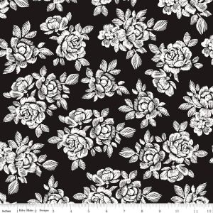 Moonlit Trellis Roses Black Fat Quarter