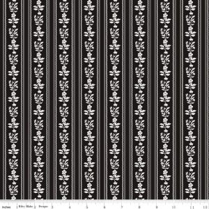 Moonlit Trellis Floral Stripe Black Fat Quarter