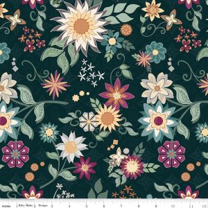 Where the Wild Flowers Are Main Dark Teal Fat Quarter