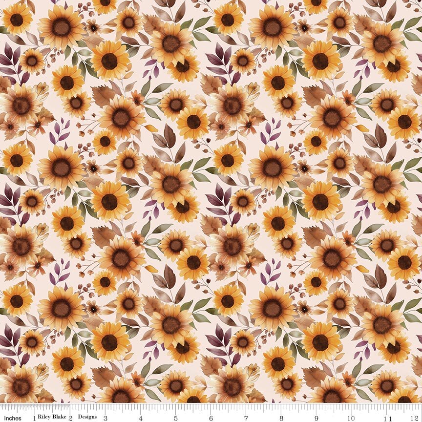 Harvest on the Prairie Sunflowers Latte Fat Quarter - Image 2