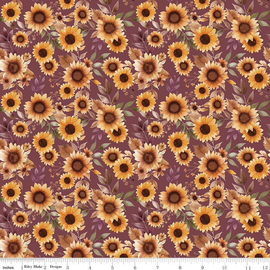 Harvest on the Prairie Sunflowers Wine Fat Quarter - Image 2