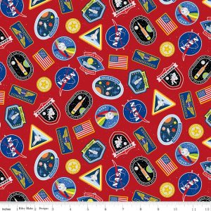 Reach for the Stars with NASA Patches Red Fat Quarter