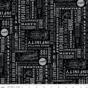 Reach for the Stars with NASA Text Black Fat Quarter