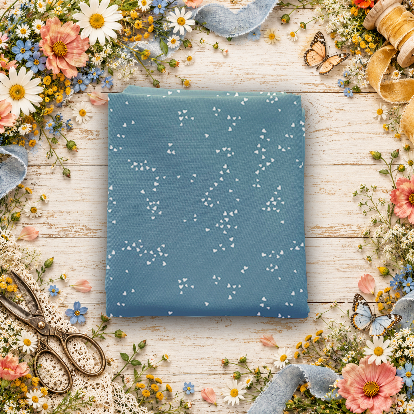 Petals & Hazel Hearts Blue Fat Quarter