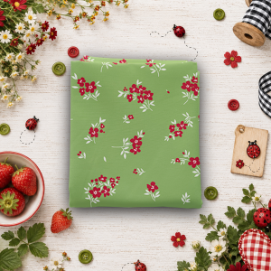 Little Ladybug Mini Flowers Green Fat Quarter
