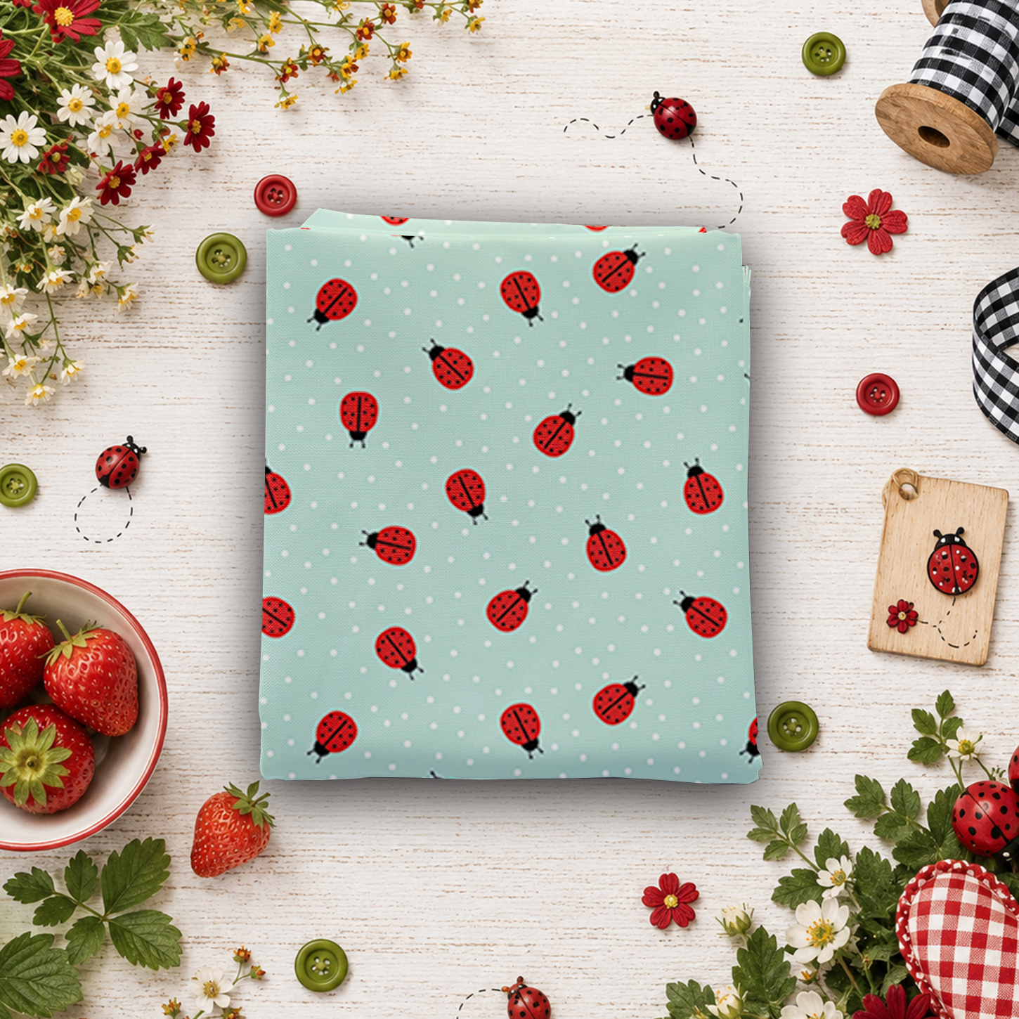 Little Ladybug Ladybugs Blue Fat Quarter