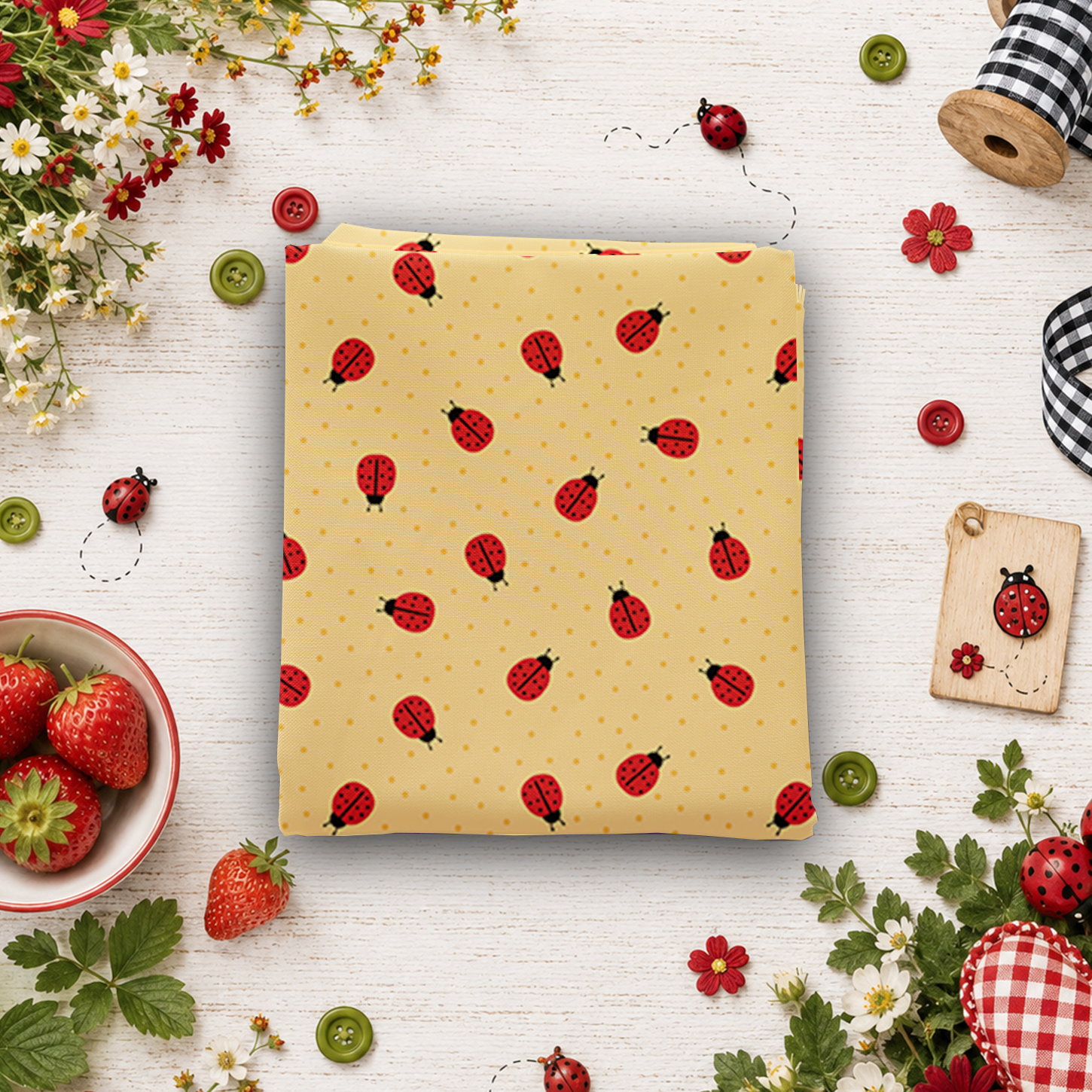 Little Ladybug Ladybugs Yellow Fat Quarter