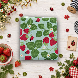 Little Ladybug Strawberries Blue Fat Quarter