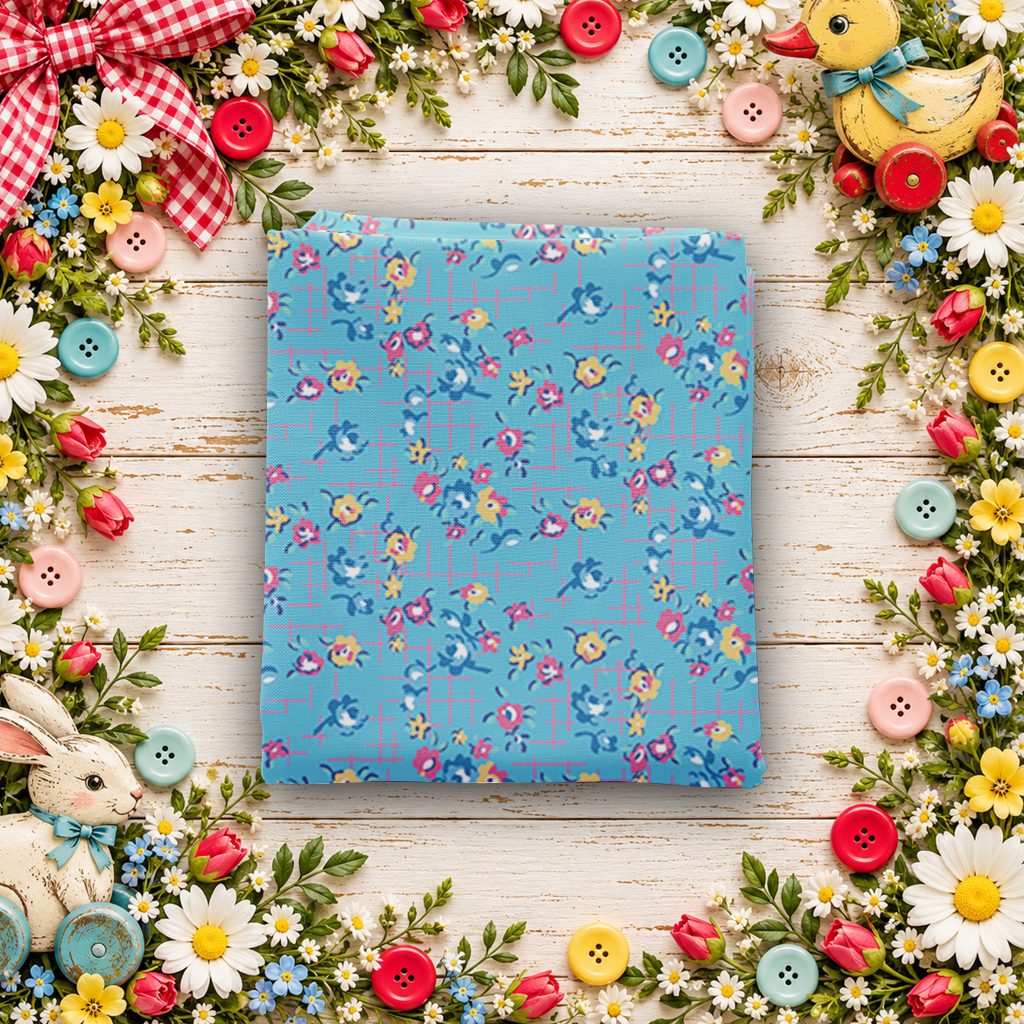 Dear Sweethearts Apron Grid Blue Fat Quarter