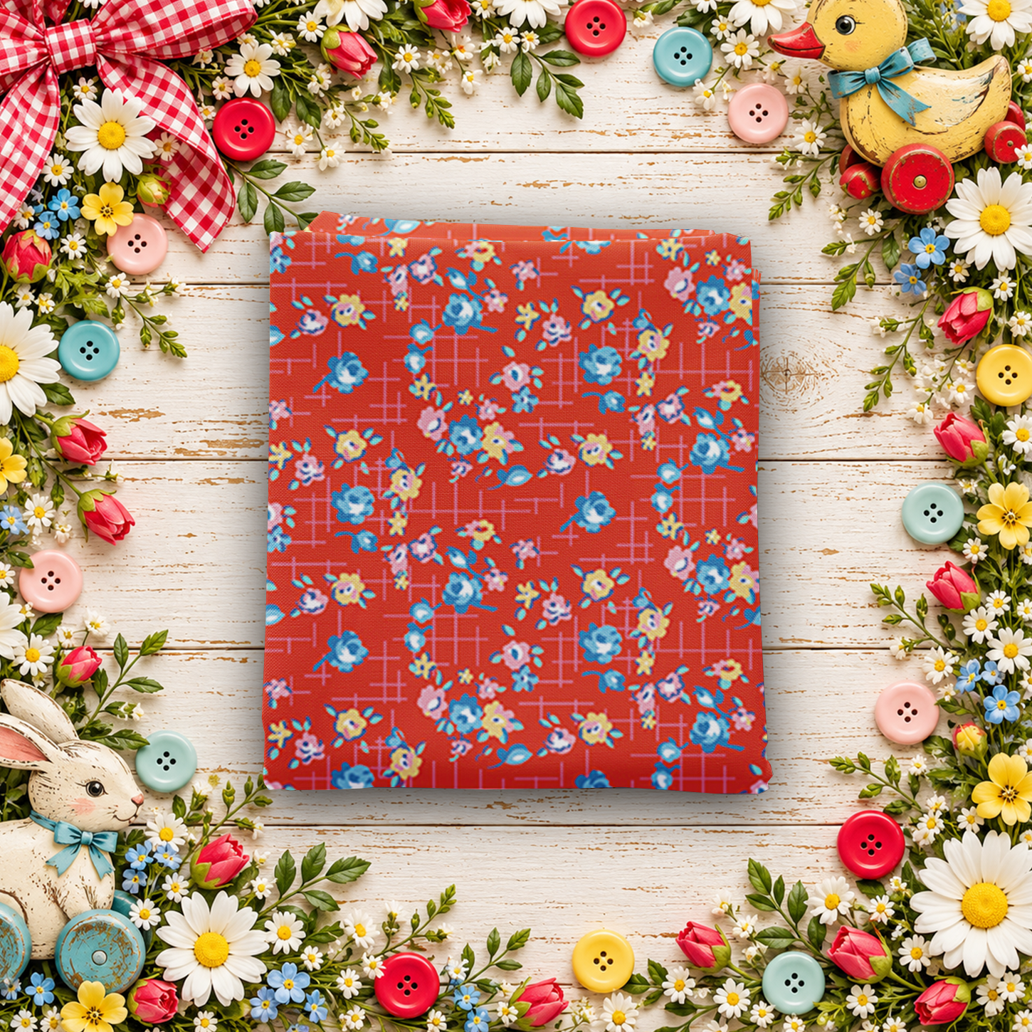 Dear Sweethearts Apron Grid Red Fat Quarter