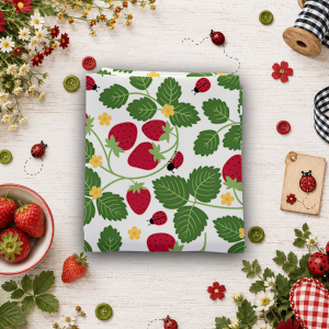 Little Ladybug Strawberries White Fat Quarter