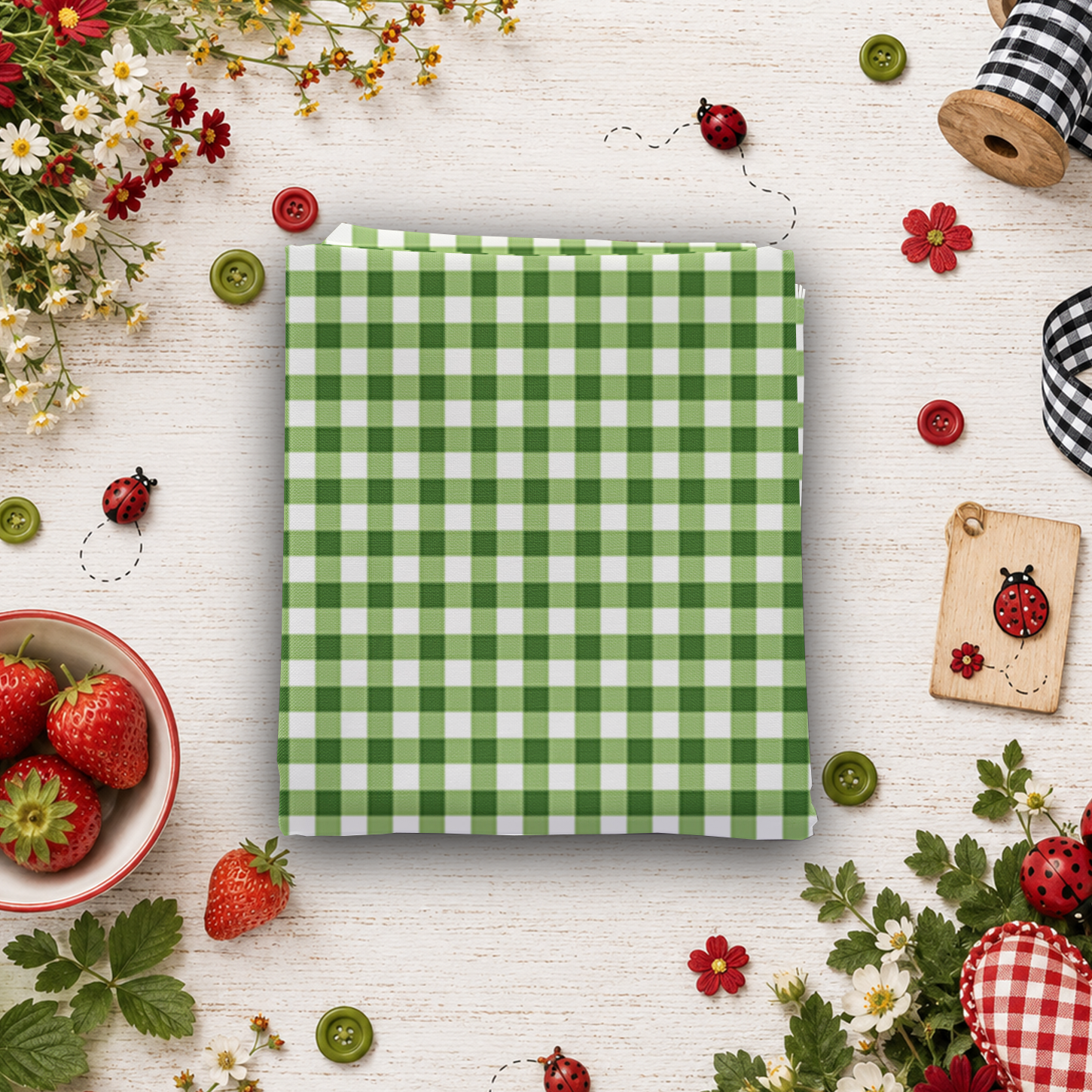 Little Ladybug Gingham Green Fat Quarter